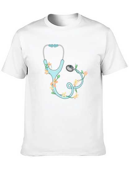 Floral Stethoscope Graphic T-Shirt - Black