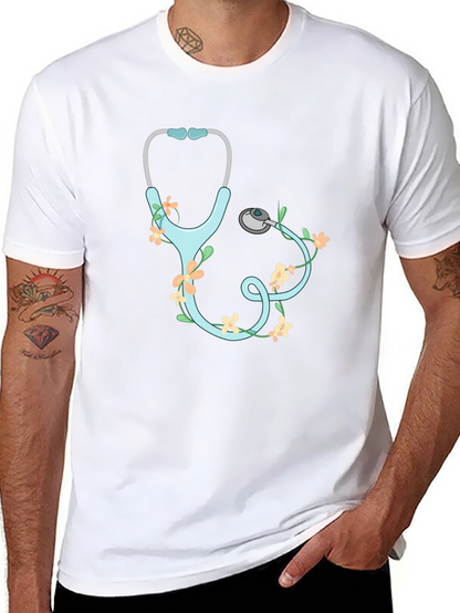 Floral Stethoscope Graphic T-Shirt - Black
