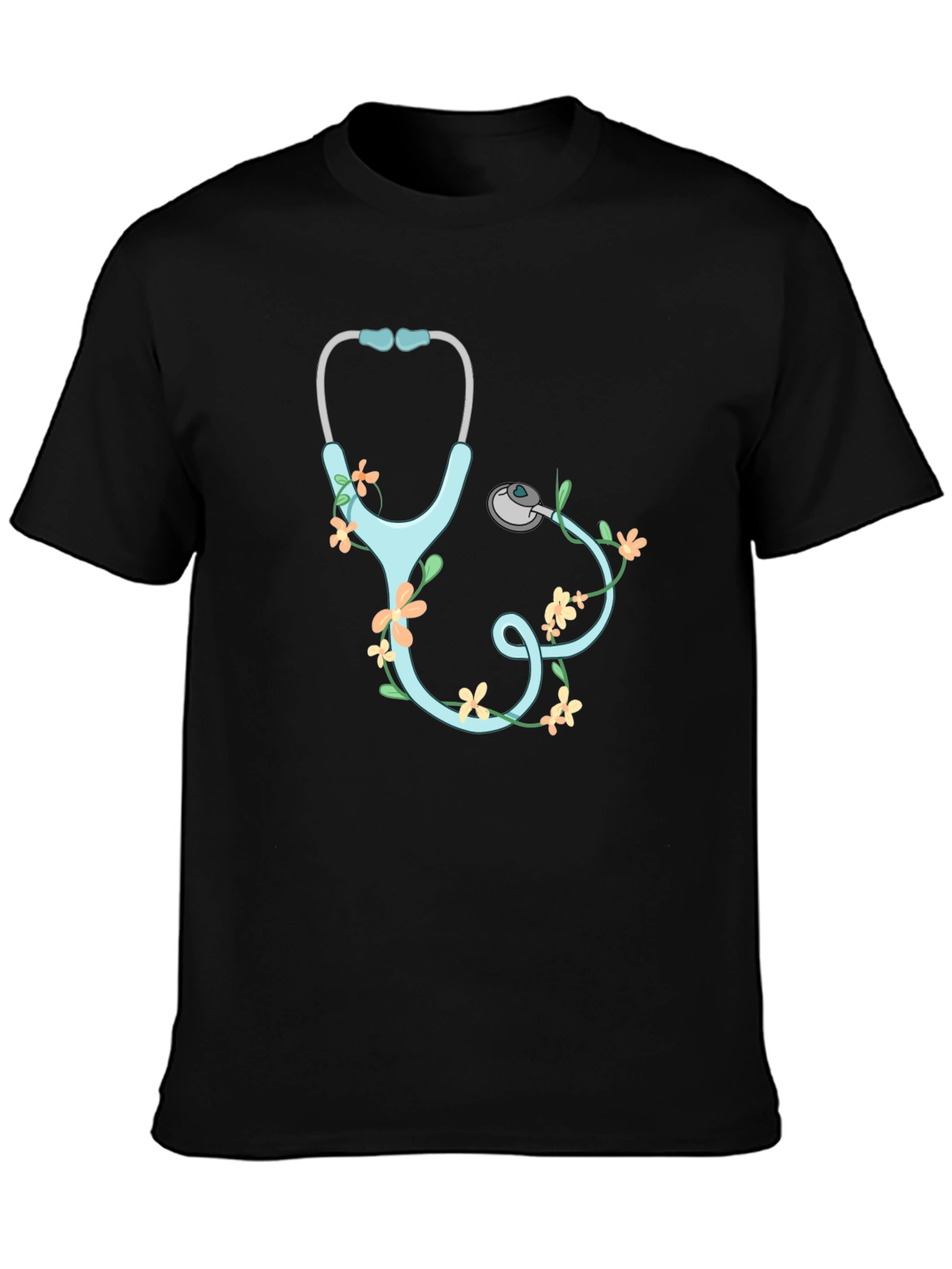 Floral Stethoscope Graphic T-Shirt - Black