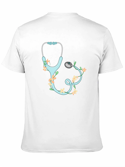 Floral Stethoscope Graphic T-Shirt - Black