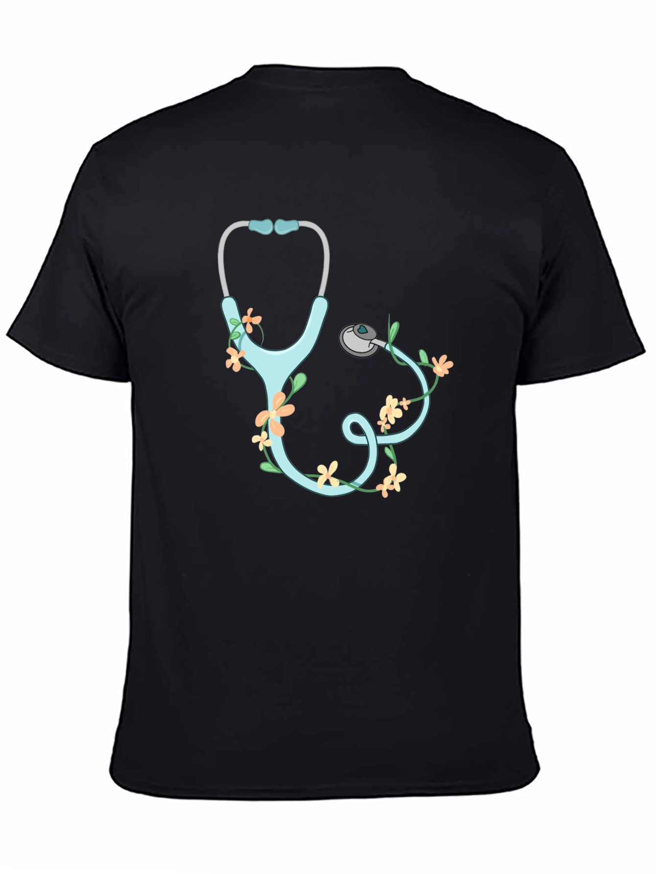 Floral Stethoscope Graphic T-Shirt - Black