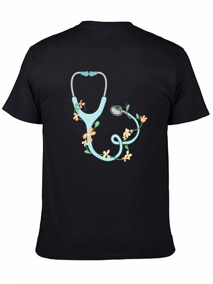 Floral Stethoscope Graphic T-Shirt - Black