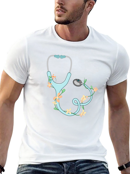 Floral Stethoscope Graphic T-Shirt - Black