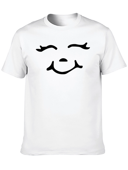 Smiling Face Graphic Tee - Black Cotton Blend