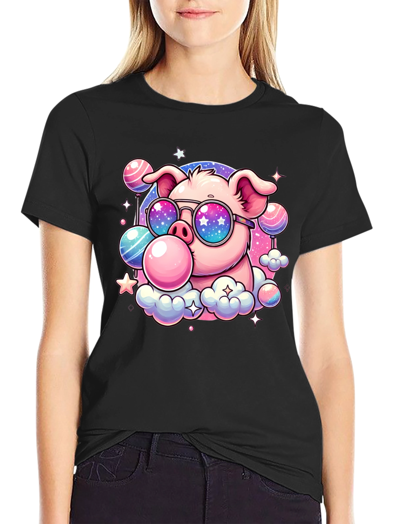 Cool Pig Bubble Gum Graphic Tee - Black