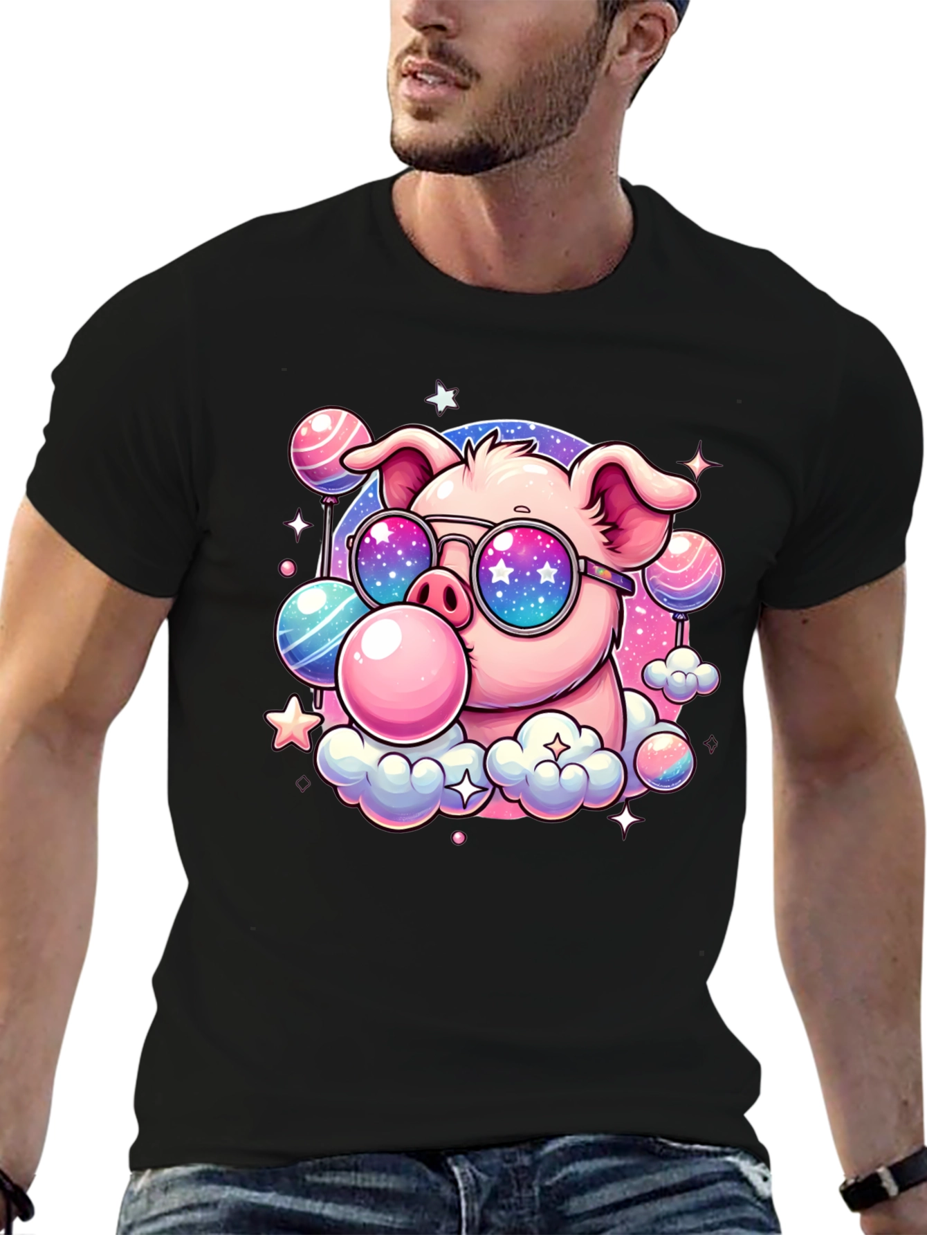 Cool Pig Bubble Gum Graphic Tee - Black