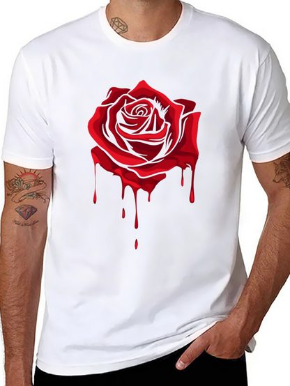 Red Rose Dripping Graphic Black T-Shirt