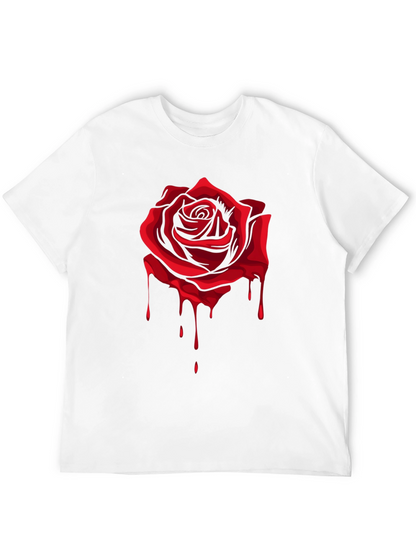 Red Rose Dripping Graphic Black T-Shirt