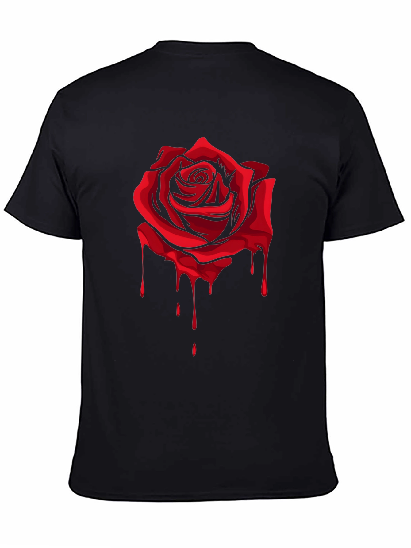 Red Rose Dripping Graphic Black T-Shirt