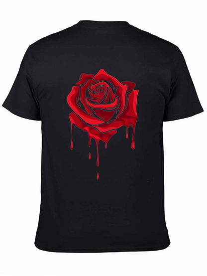 Red Rose Dripping Graphic Black T-Shirt