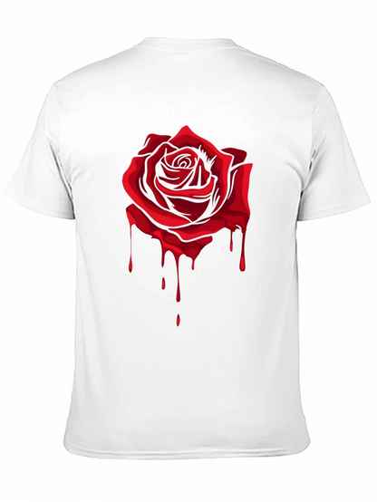 Red Rose Dripping Graphic Black T-Shirt