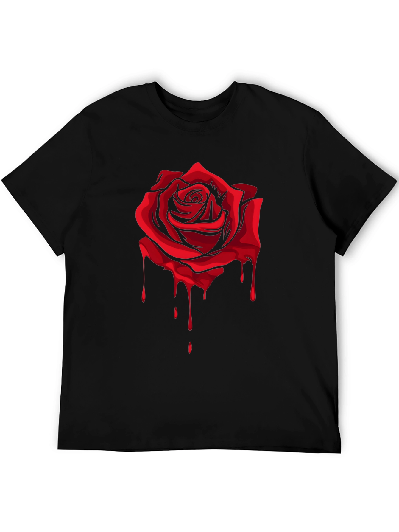 Red Rose Dripping Graphic Black T-Shirt