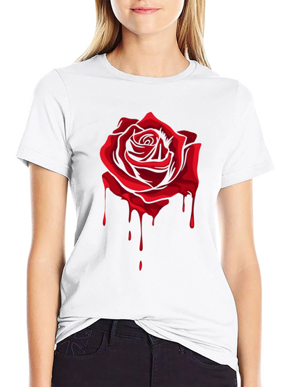 Red Rose Dripping Graphic Black T-Shirt