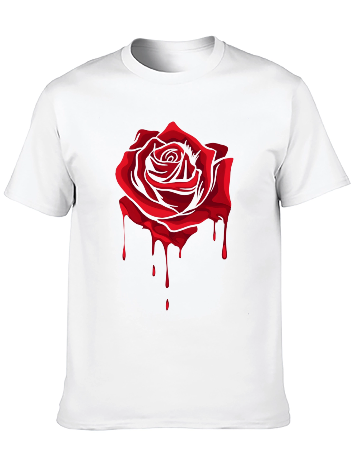 Red Rose Dripping Graphic Black T-Shirt