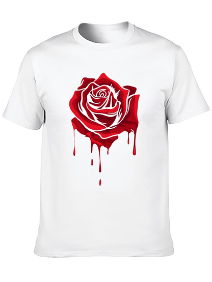 Red Rose Dripping Graphic Black T-Shirt