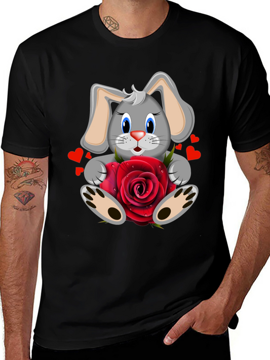 Cute Bunny with Rose Graphic T-Shirt - Valentines Day Gift