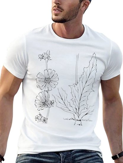 Botanical Print Black T-Shirt - Nature Inspired