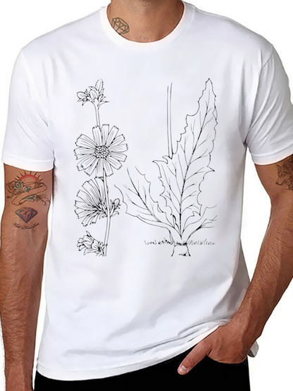 Botanical Print Black T-Shirt - Nature Inspired