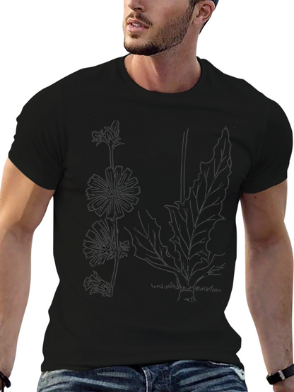 Botanical Print Black T-Shirt - Nature Inspired