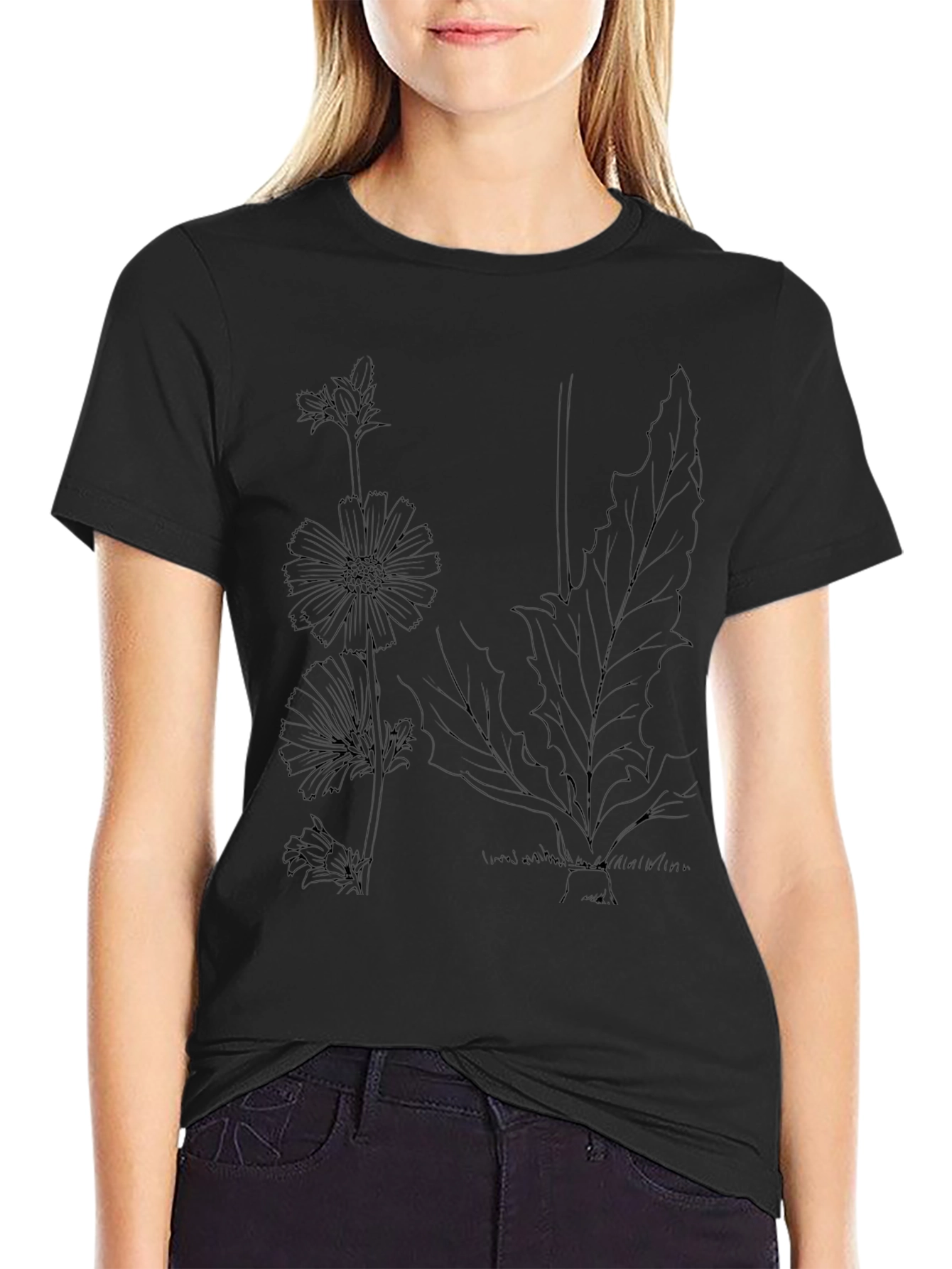 Botanical Print Black T-Shirt - Nature Inspired