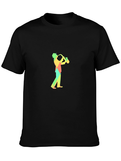 Geometric Saxophone Player Graphic Tee - Black
