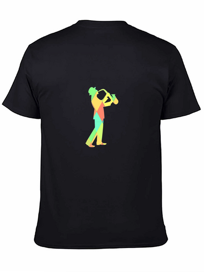 Geometric Saxophone Player Graphic Tee - Black