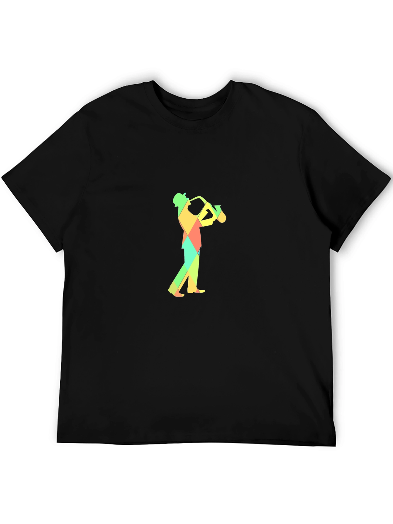 Geometric Saxophone Player Graphic Tee - Black