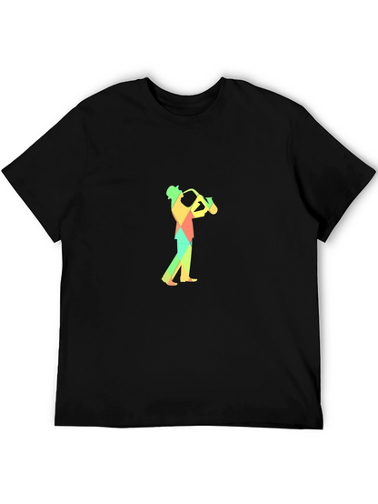 Geometric Saxophone Player Graphic Tee - Black