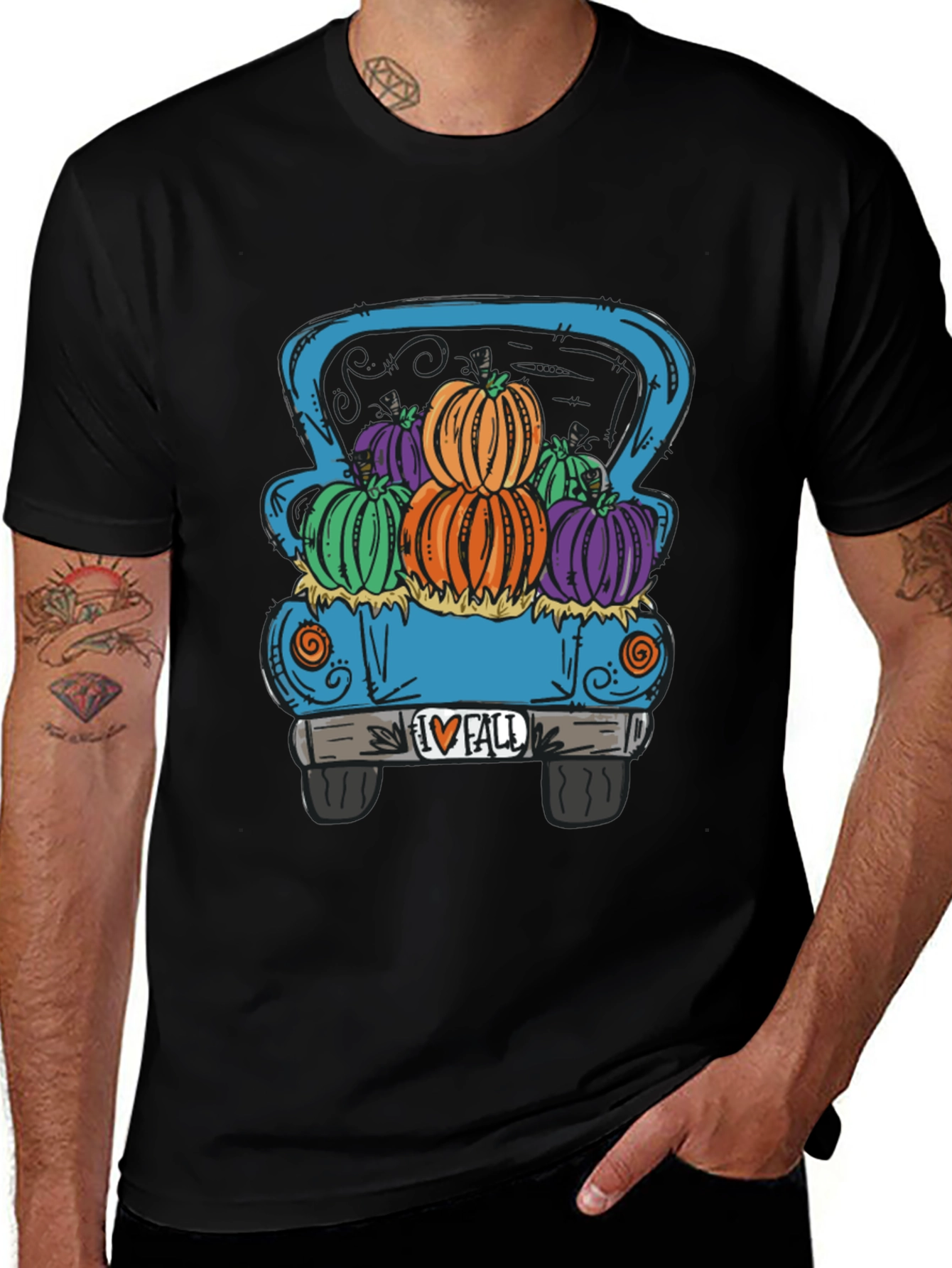 Fall Pumpkin Truck Graphic Tee - Black