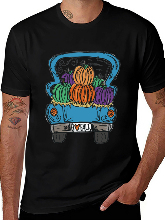 Fall Pumpkin Truck Graphic Tee - Black