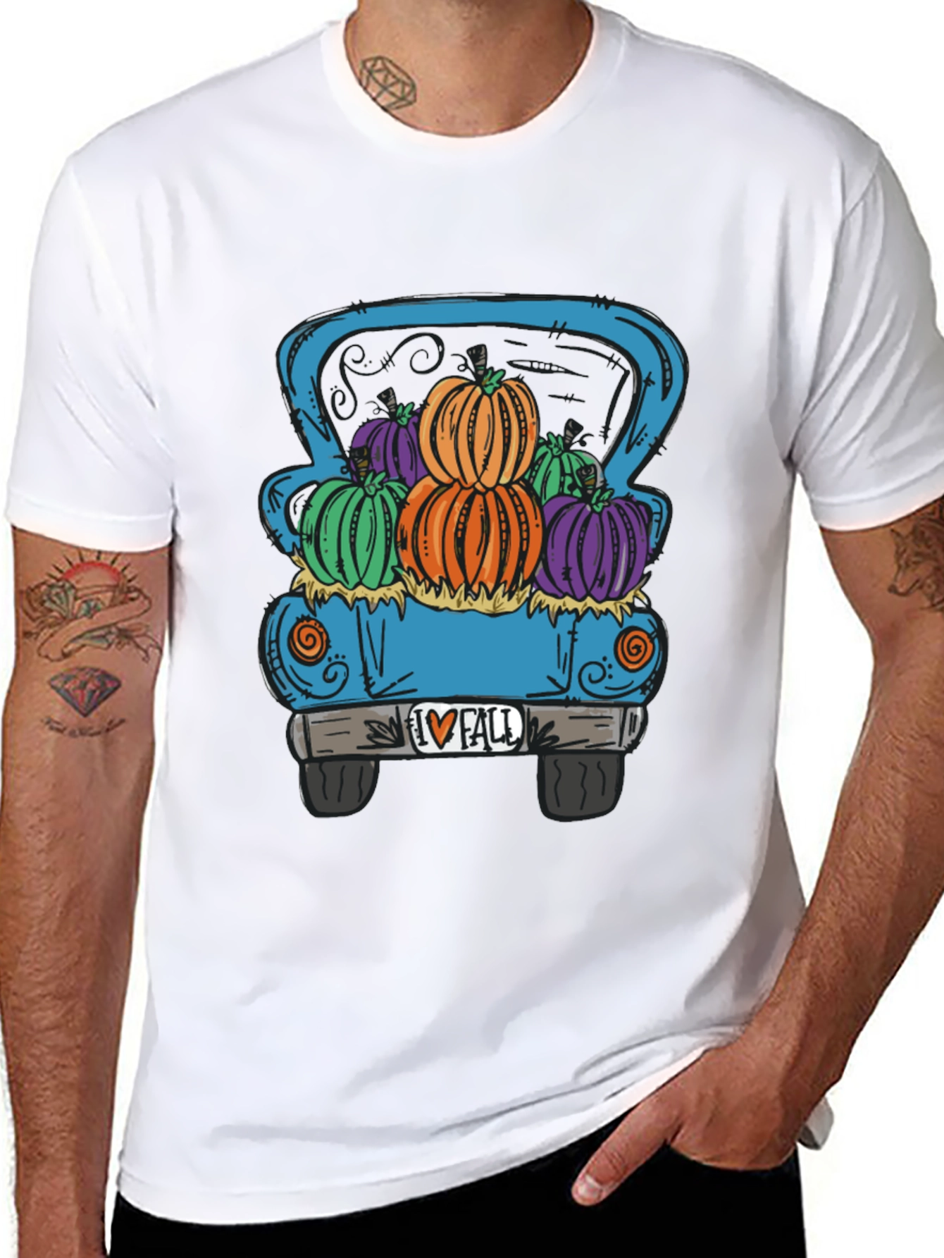 Fall Pumpkin Truck Graphic Tee - Black