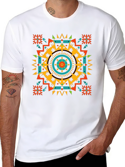 Geometric Aztec Pattern Mens Black T-Shirt