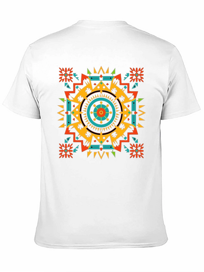 Geometric Aztec Pattern Mens Black T-Shirt