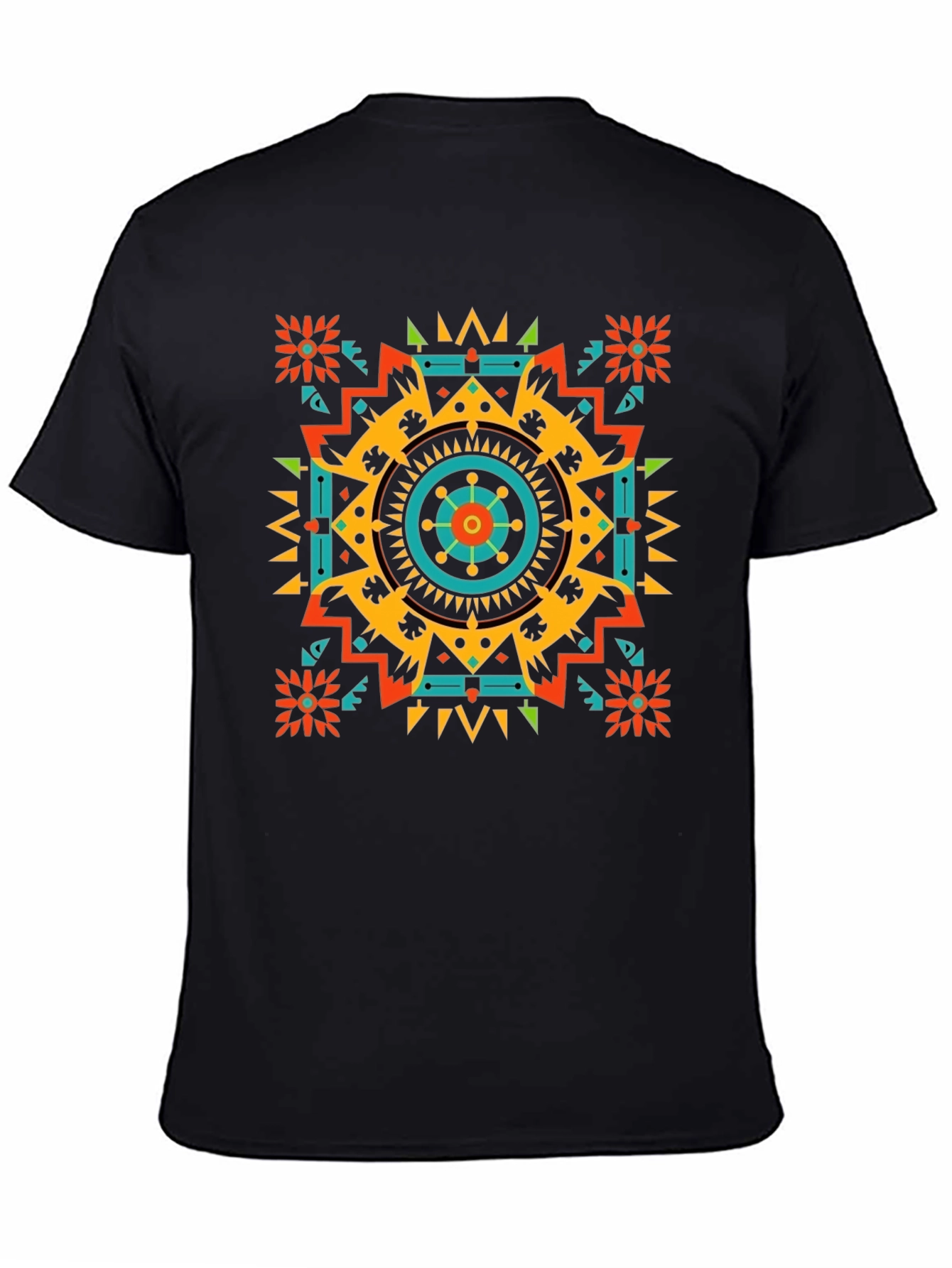 Geometric Aztec Pattern Mens Black T-Shirt