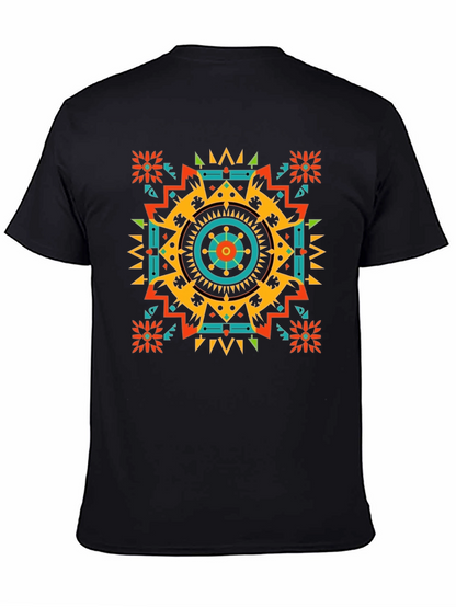 Geometric Aztec Pattern Mens Black T-Shirt