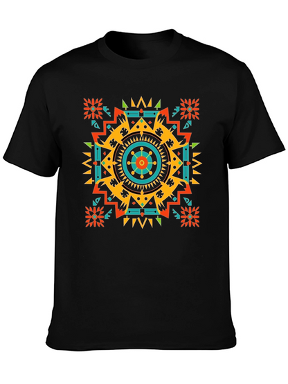 Geometric Aztec Pattern Mens Black T-Shirt