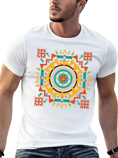 Geometric Aztec Pattern Mens Black T-Shirt