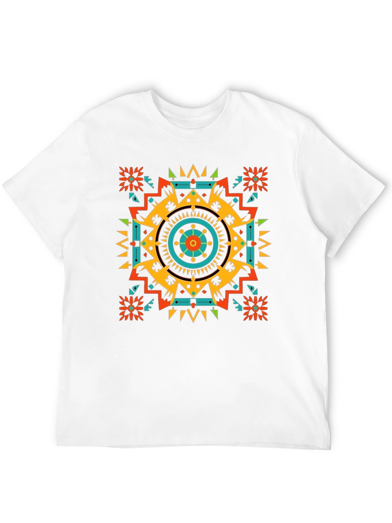Geometric Aztec Pattern Mens Black T-Shirt