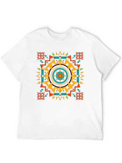 Geometric Aztec Pattern Mens Black T-Shirt