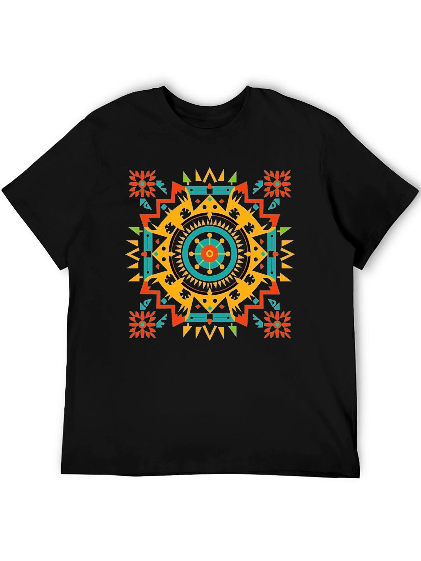 Geometric Aztec Pattern Mens Black T-Shirt