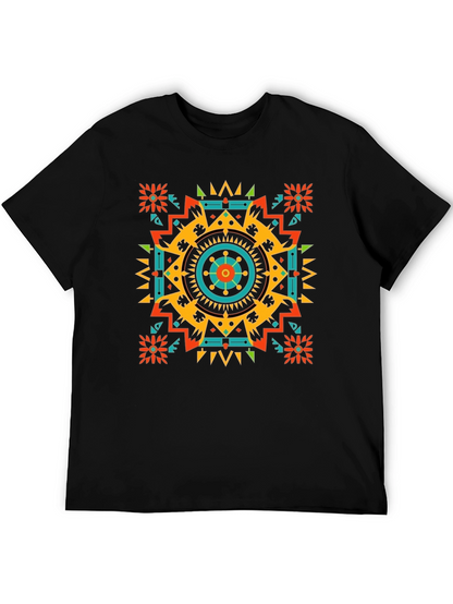 Geometric Aztec Pattern Mens Black T-Shirt