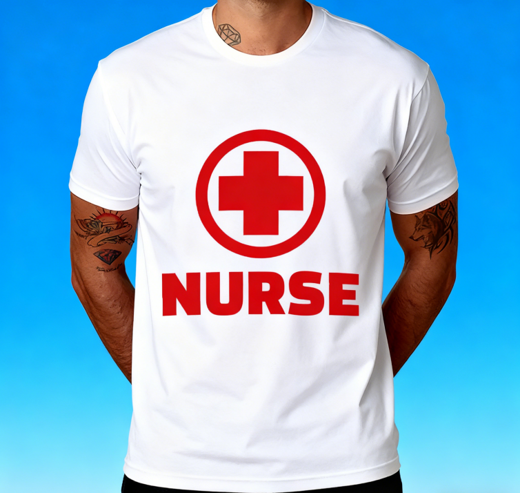 Nurse Red Cross Graphic T-Shirt 100% Cotton Unisex Casual Crew Neck Short Sleeve Tee for Medical Staff Daily Wear