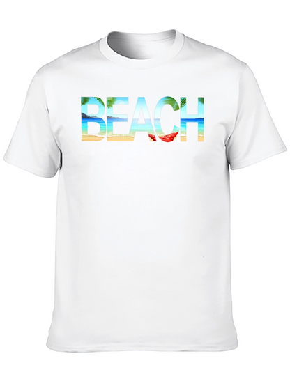 Beach Graphic Print Tee | Black Cotton T-Shirt