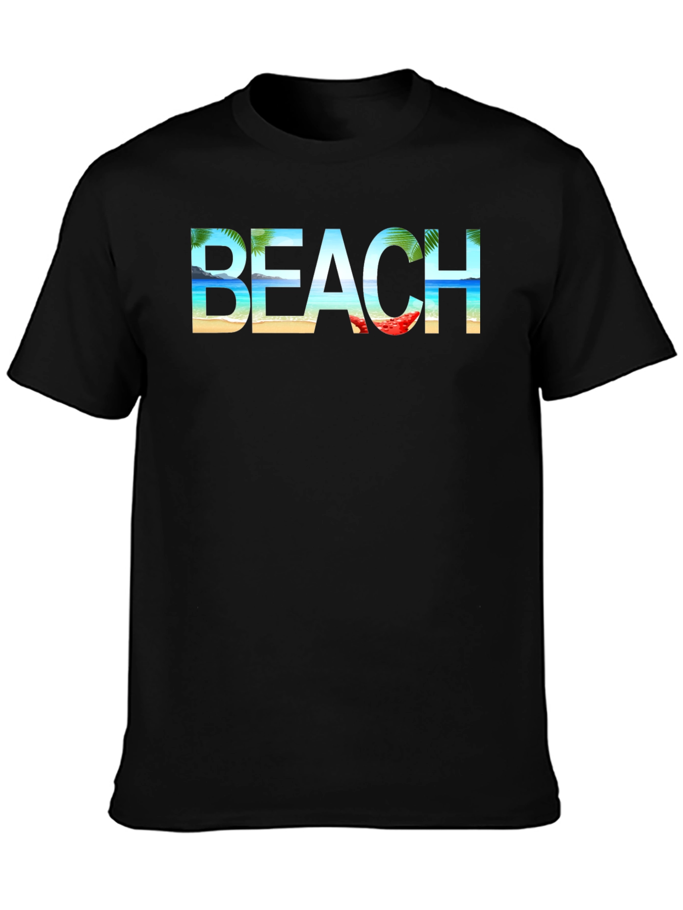 Beach Graphic Print Tee | Black Cotton T-Shirt
