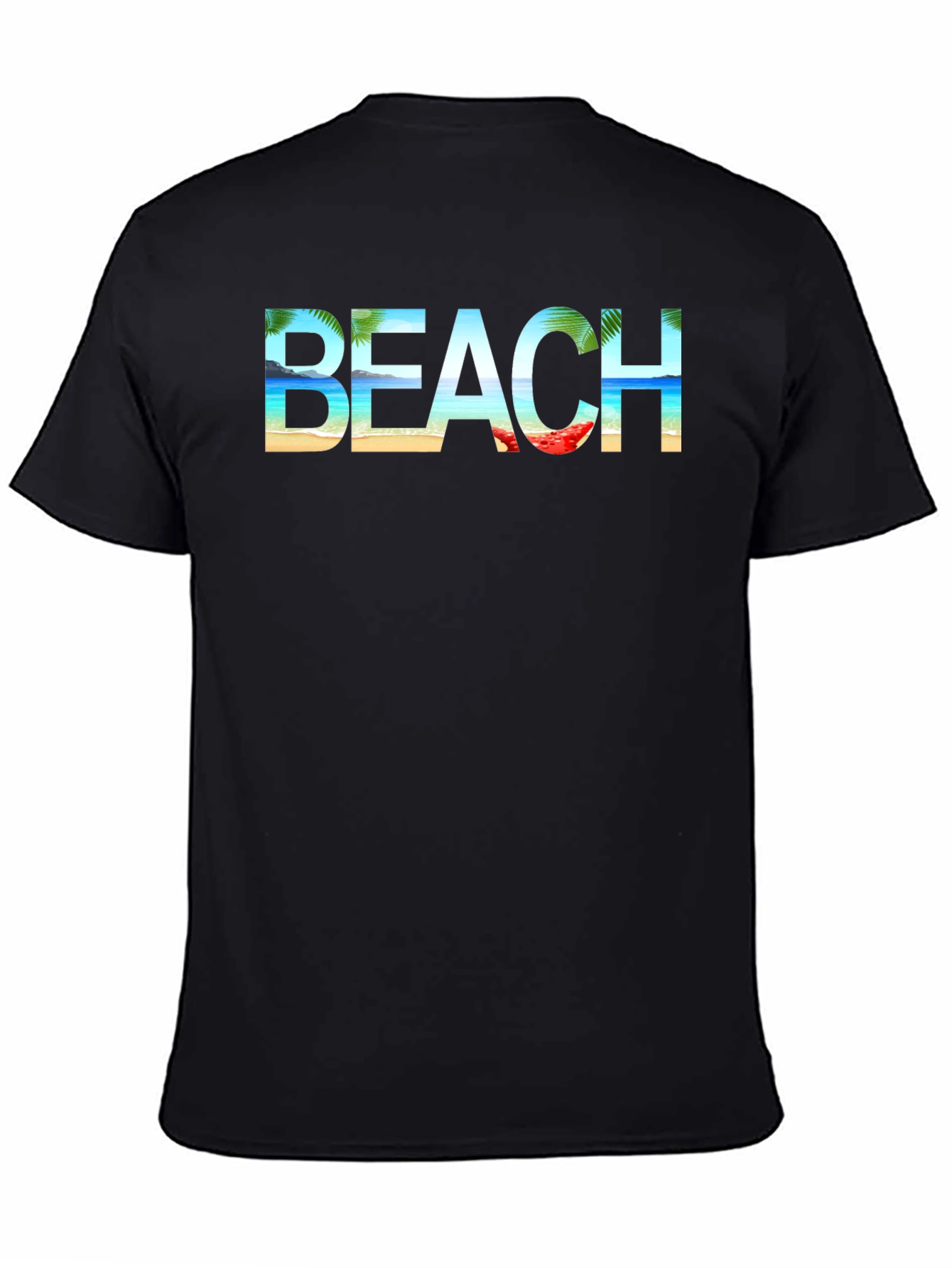 Beach Graphic Print Tee | Black Cotton T-Shirt