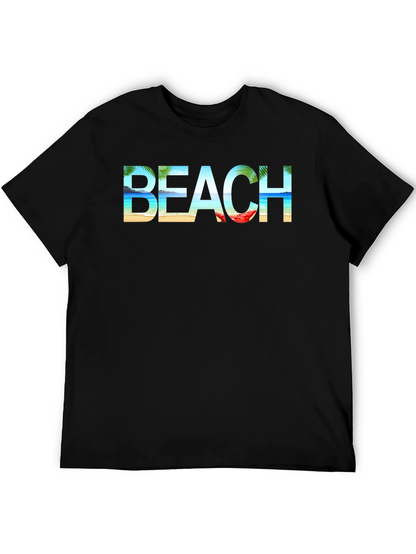 Beach Graphic Print Tee | Black Cotton T-Shirt