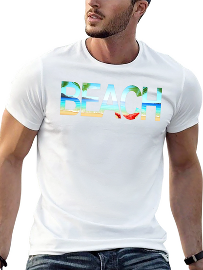 Beach Graphic Print Tee | Black Cotton T-Shirt
