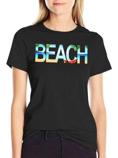 Beach Graphic Print Tee | Black Cotton T-Shirt