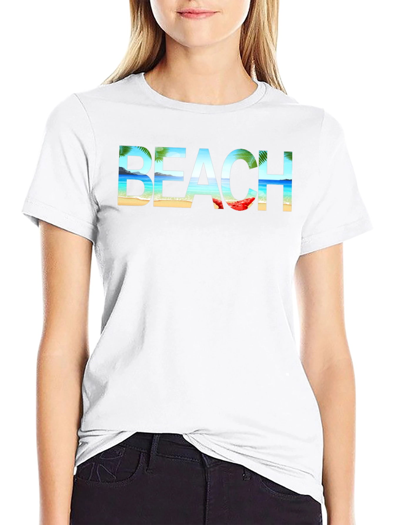Beach Graphic Print Tee | Black Cotton T-Shirt