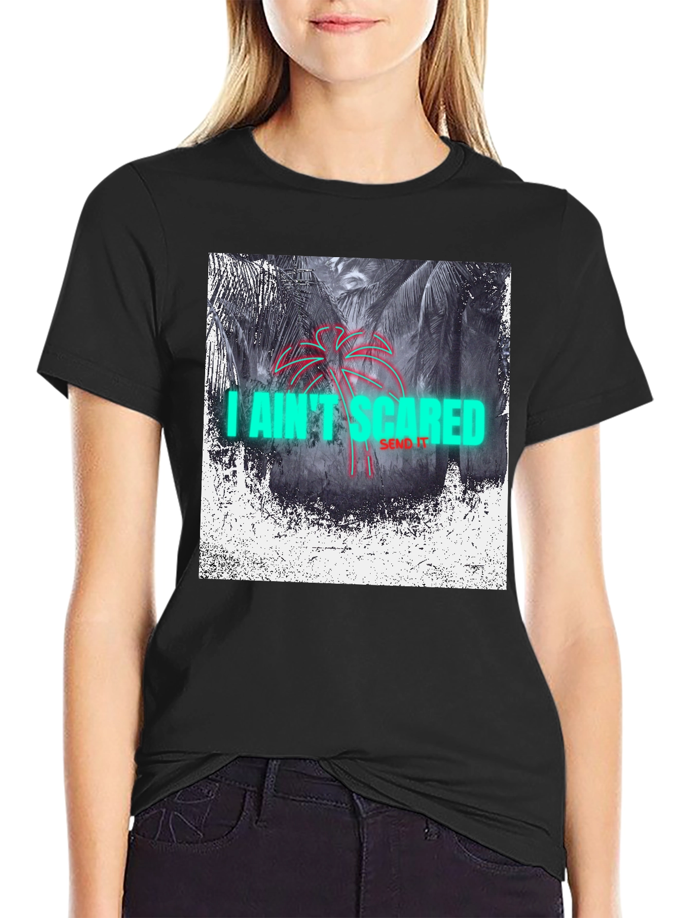 I Aint Scared Graphic Print Black T-Shirt